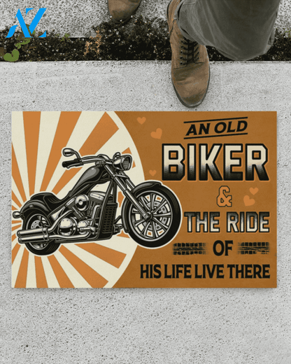 Motorcycle An Old Biker And The Ride Doormat Indoor And Outdoor Mat Entrance Rug Sweet Home Decor Housewarming Gift Gift For Friend Family Stem Feminist