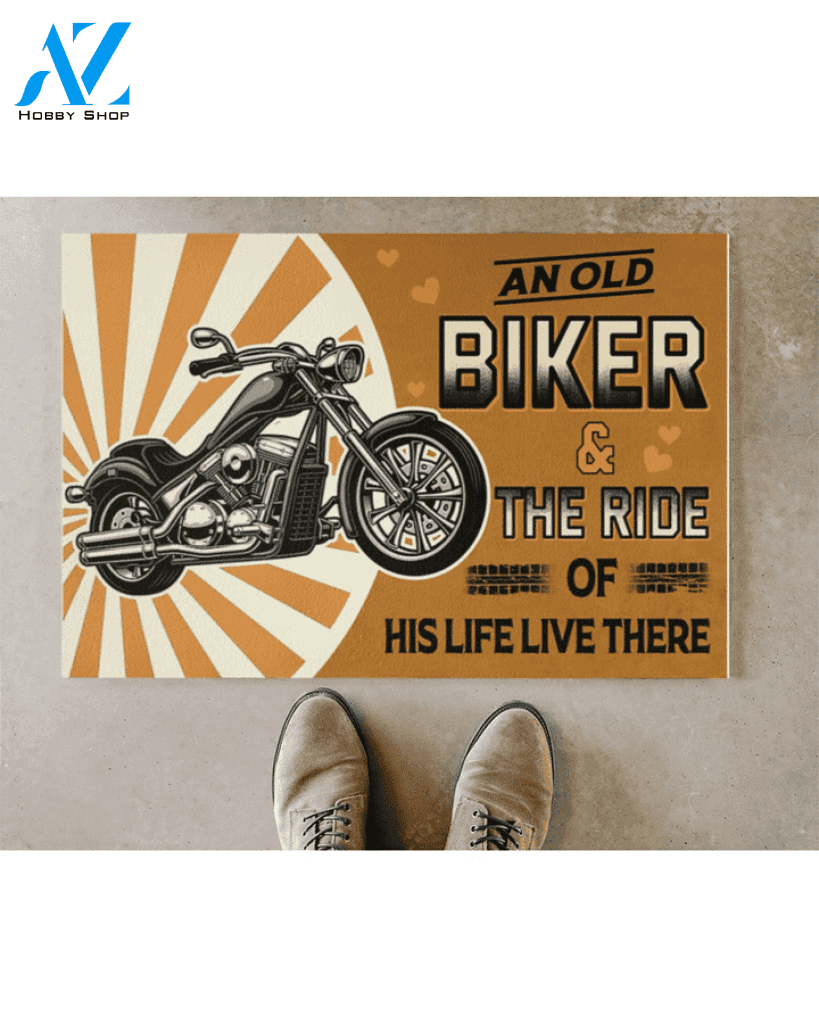 Motorcycle An Old Biker And The Ride Doormat Indoor And Outdoor Mat Entrance Rug Sweet Home Decor Housewarming Gift Gift For Friend Family Stem Feminist