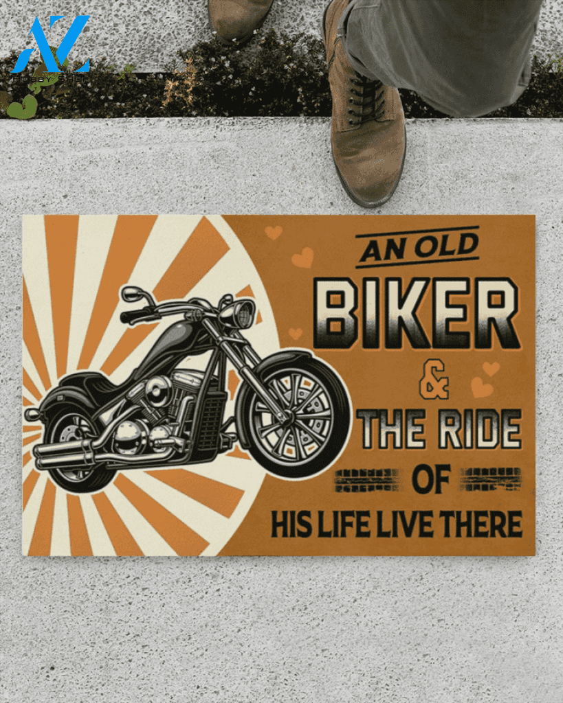 Motorcycle An Old Biker And The Ride Doormat Indoor And Outdoor Mat Entrance Rug Sweet Home Decor Housewarming Gift Gift For Friend Family Stem Feminist