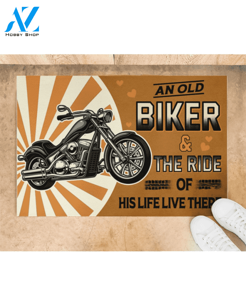 Personalized Name Family House Motorcycle An Old Biker And The Ride Doormat Indoor And Outdoor Mat Entrance Rug Sweet Home Decor Housewarming Gift Gift For Friend Family Stem Feminist