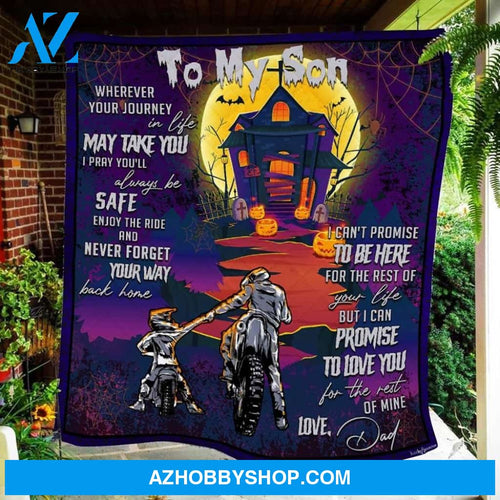Motorcycle Biker To My Son Halloween Fleece Blanket - Sherpa Blanket