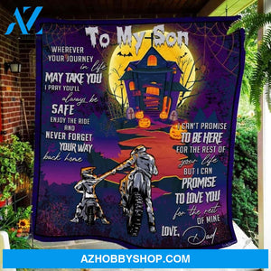 Motorcycle Biker To My Son Halloween Fleece Blanket - Sherpa Blanket
