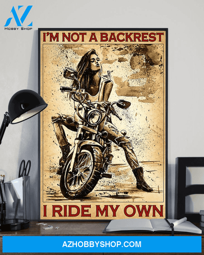 Motorcycle Girl Poster I'm Not A Backrest I Ride My Own Vintage Poster Canvas, Wall Decor Visual Art