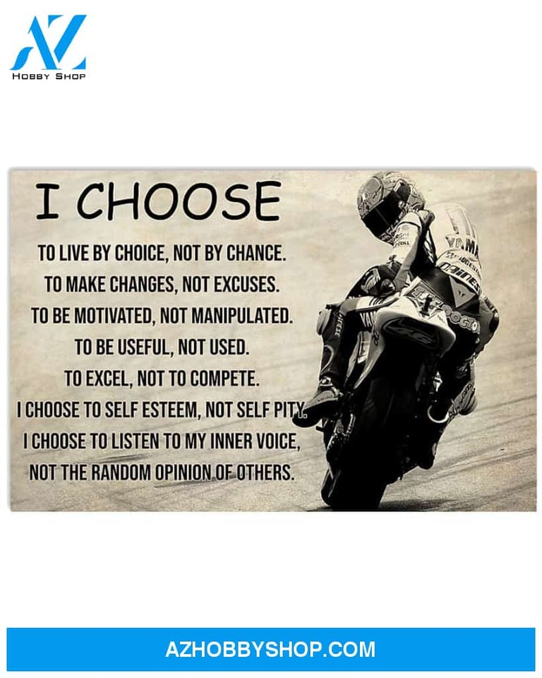 Motorcycle I Choose To Live By Choice Canvas Painting, Wall Decor Visual Art