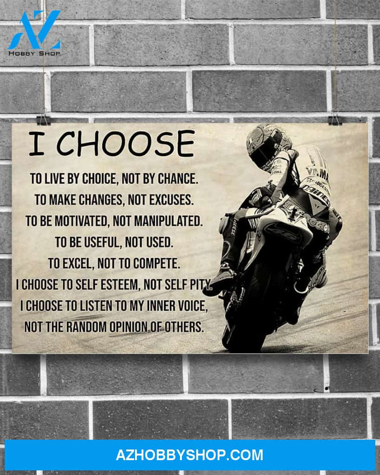 Motorcycle I Choose To Live By Choice Canvas Painting, Wall Decor Visual Art