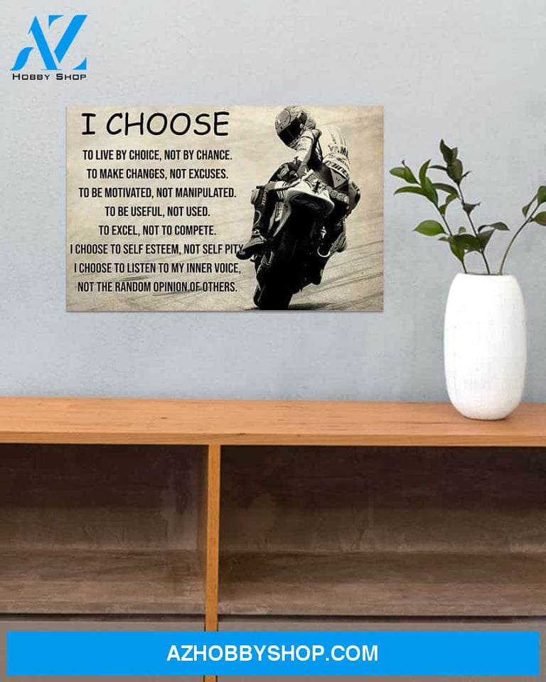 Motorcycle I Choose To Live By Choice Canvas Painting, Wall Decor Visual Art