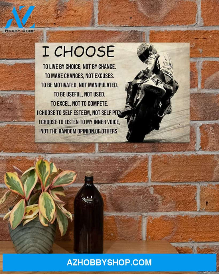 Motorcycle I Choose To Live By Choice Canvas Painting, Wall Decor Visual Art