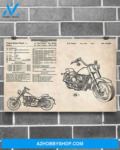Motorcycle Patent Canvas Gift, Wall Decor Visual Art