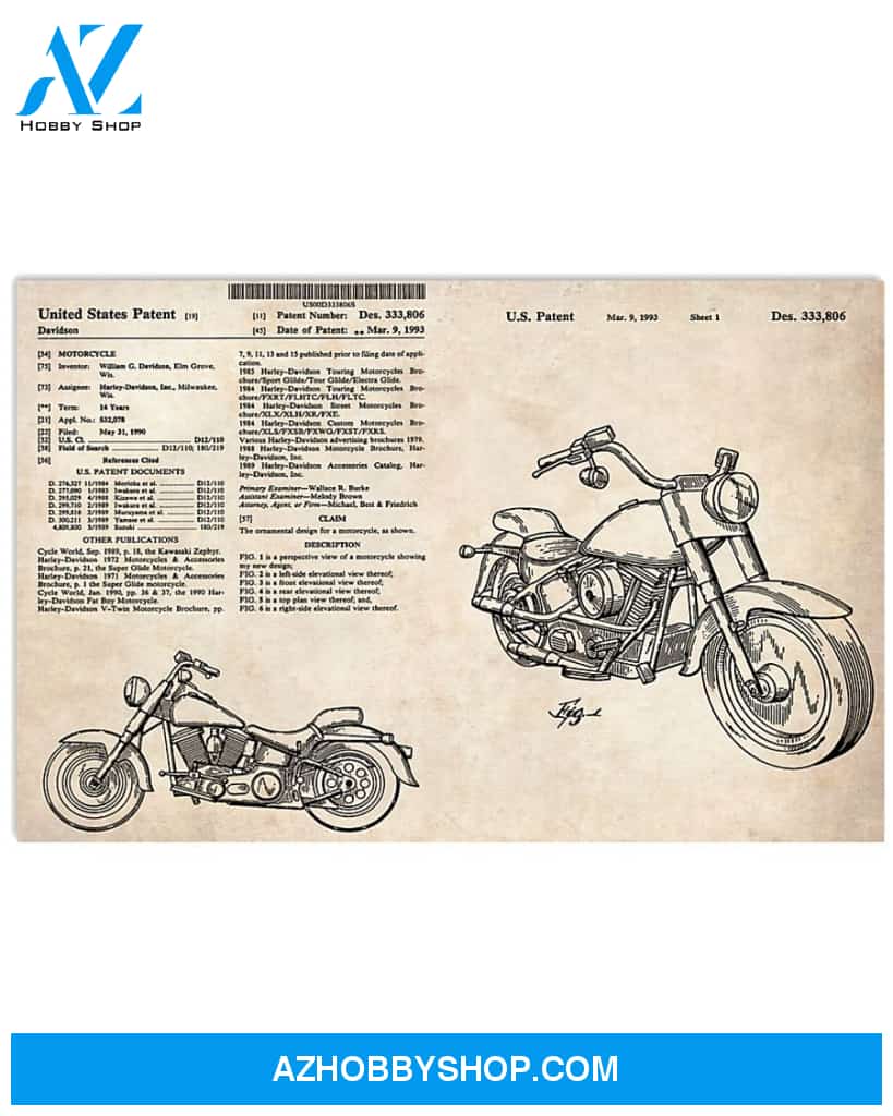 Motorcycle Patent Canvas Gift, Wall Decor Visual Art