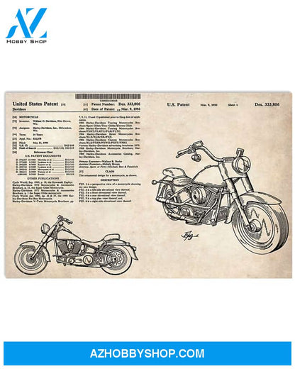 Motorcycle Patent Canvas Gift, Wall Decor Visual Art