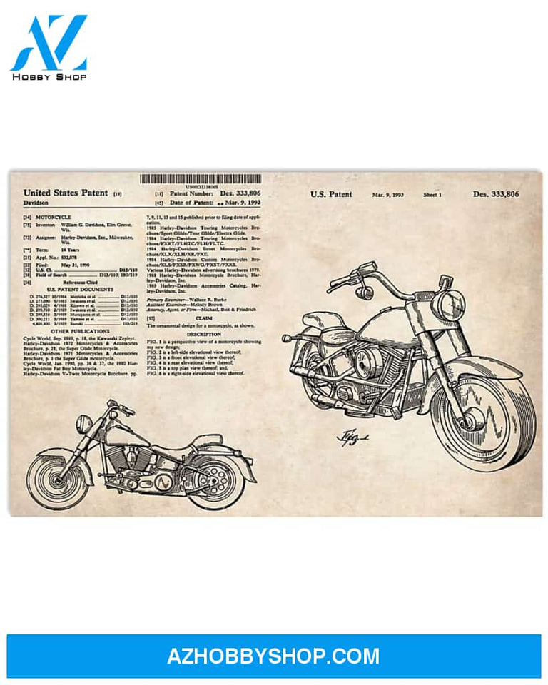 Motorcycle Patent Canvas Gift, Wall Decor Visual Art