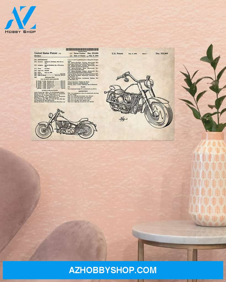 Motorcycle Patent Canvas Gift, Wall Decor Visual Art