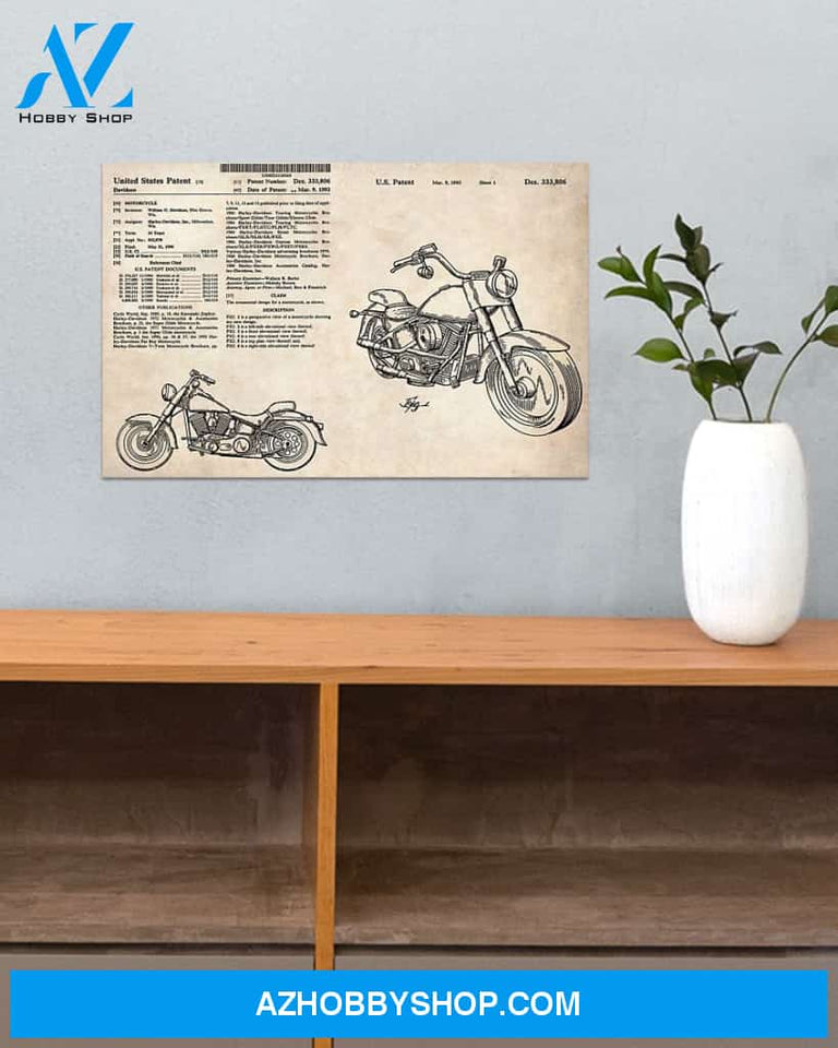 Motorcycle Patent Canvas Gift, Wall Decor Visual Art