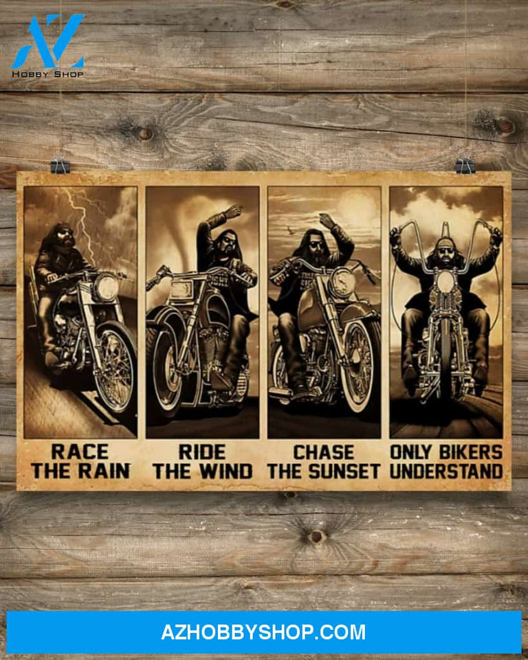 Motorcycle Race The Rain Ride The Wind Canvas Wall Art, Wall Decor Visual Art
