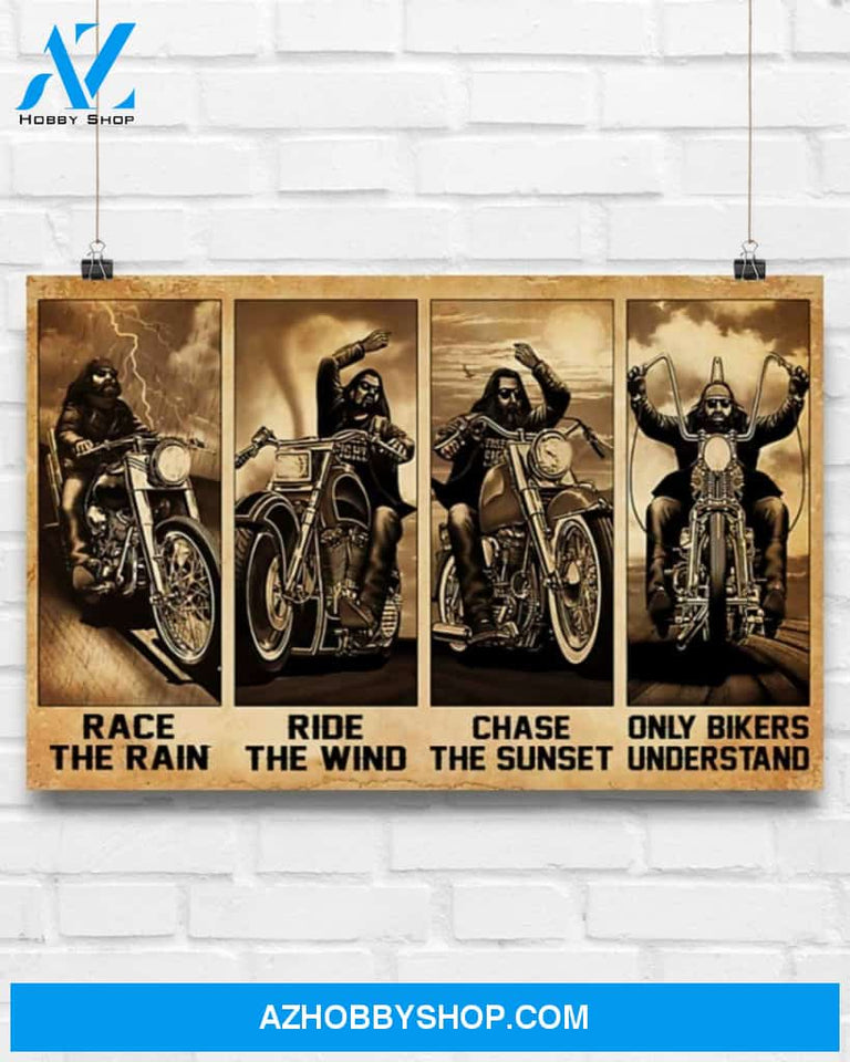 Motorcycle Race The Rain Ride The Wind Canvas Wall Art, Wall Decor Visual Art