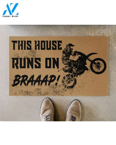 Motorcycle - This House Runs On Braaap Doormat Gift For Motorcycle Lovers Home Decor Warm House Gift Welcome Mat, Birthday Gift