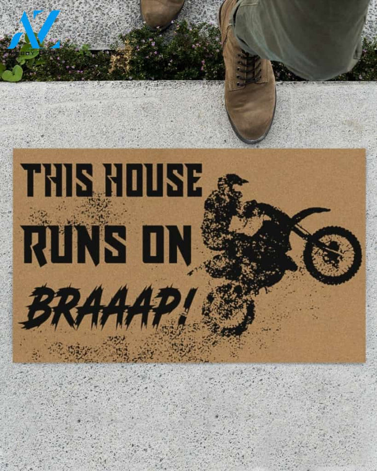 Motorcycle - This House Runs On Braaap Doormat Gift For Motorcycle Lovers Home Decor Warm House Gift Welcome Mat, Birthday Gift