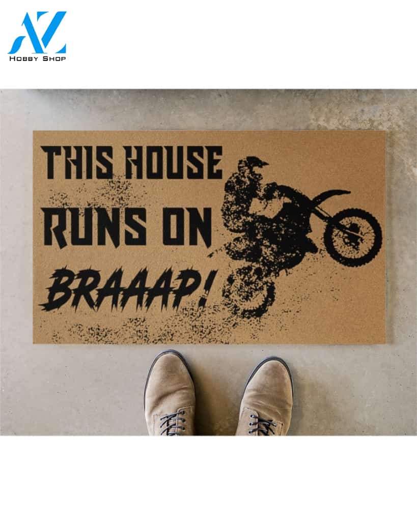 Motorcycle - This House Runs On Braaap Doormat Gift For Motorcycle Lovers Home Decor Warm House Gift Welcome Mat, Birthday Gift