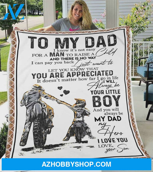 Personalized Motorcycle To My Dad Fleece Blanket From Son You'll Always Be My Dad My Hero Great Customized Blanket Gifts For Birthday Christmas Thanksgiving Father's Day