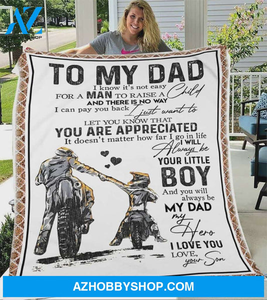 Personalized Motorcycle To My Dad Fleece Blanket From Son You'll Always Be My Dad My Hero Great Customized Blanket Gifts For Birthday Christmas Thanksgiving Father's Day