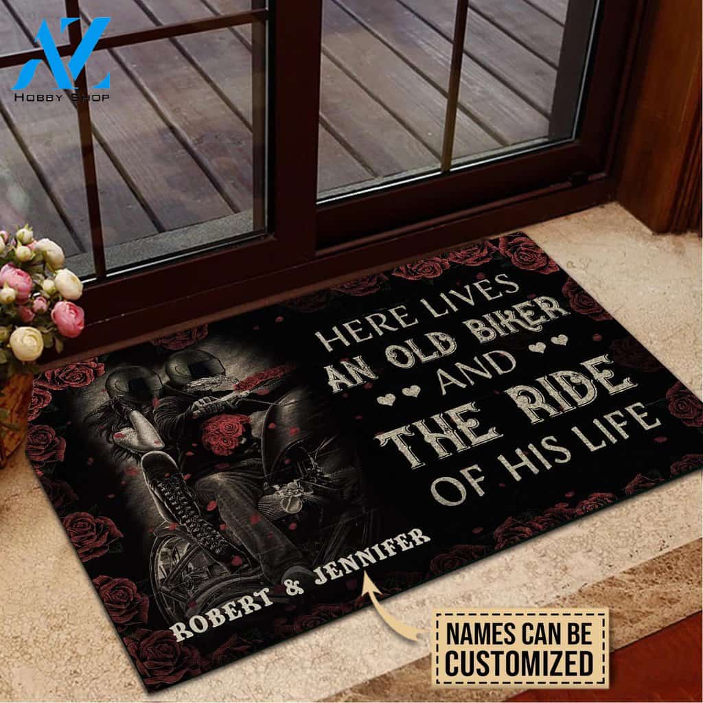 Motorcycling Here Lives A Biker And The Ride Of His Life Custom Doormat | Welcome Mat | House Warming Gift