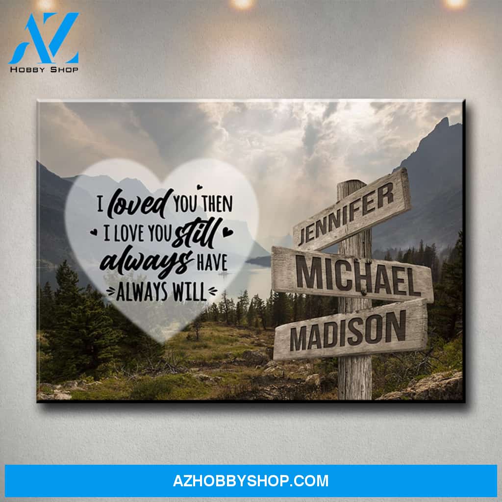 Mountain Range Heart Color Saying 1 Multi-Names Premium Canvas