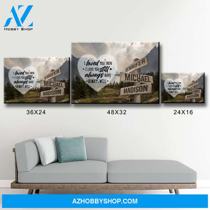 Mountain Range Heart Color Saying 1 Multi-Names Premium Canvas