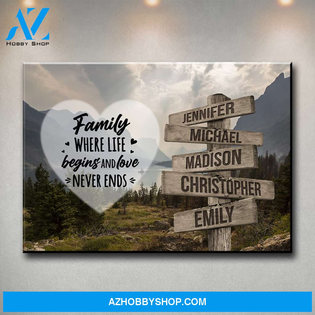 Mountain Range Heart Color Saying 6 Multi-Names Premium Canvas