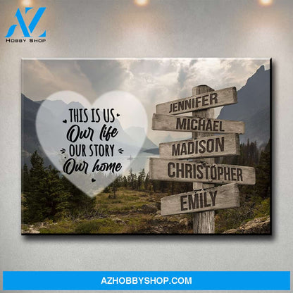 Mountain Range Heart Color Saying 7 Multi-Names Premium Canvas