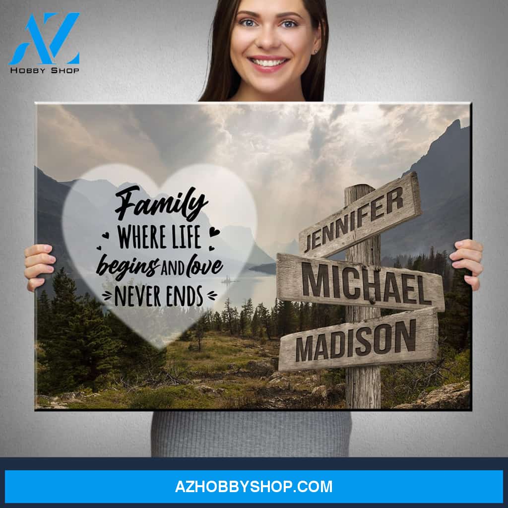 Mountain Range Heart Color Saying 6 Multi-Names Premium Canvas
