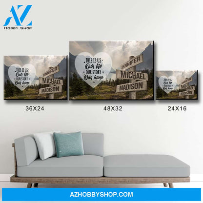 Mountain Range Heart Color Saying 7 Multi-Names Premium Canvas