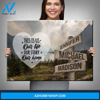 Mountain Range Heart Color Saying 7 Multi-Names Premium Canvas