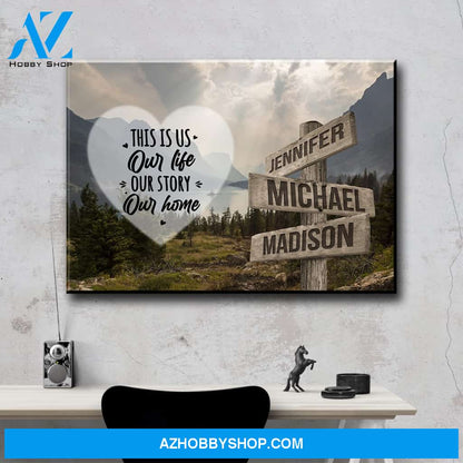 Mountain Range Heart Color Saying 7 Multi-Names Premium Canvas
