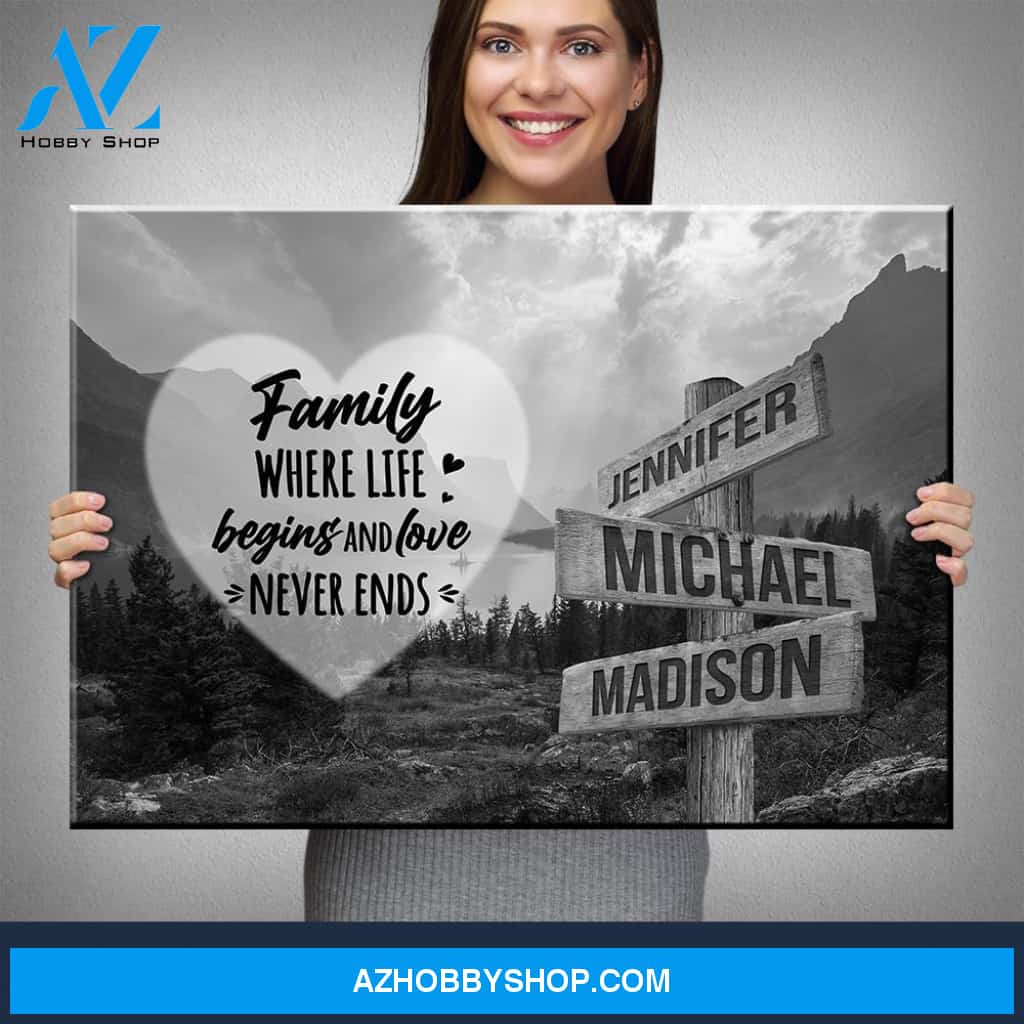 Mountain Range Heart Saying 6 Multi-Names Premium Canvas