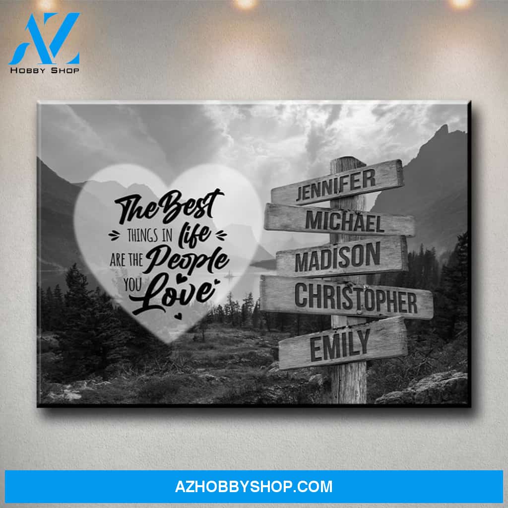 Mountain Range Heart Saying 3 Multi-Names Premium Canvas