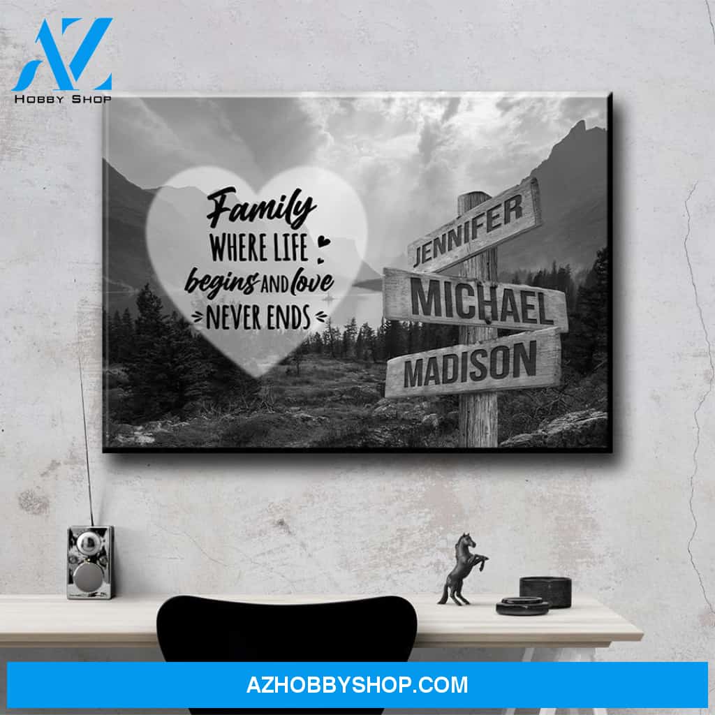 Mountain Range Heart Saying 6 Multi-Names Premium Canvas