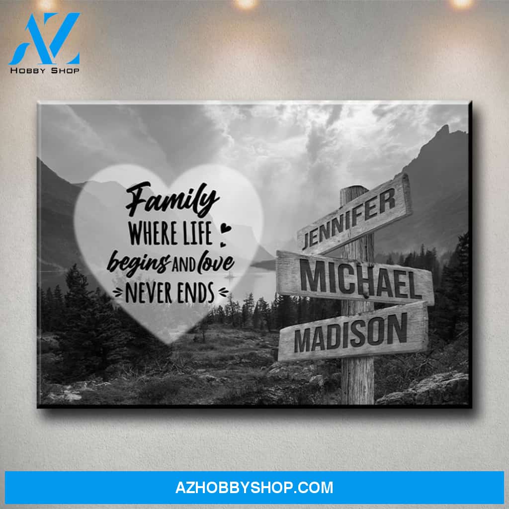 Mountain Range Heart Saying 6 Multi-Names Premium Canvas