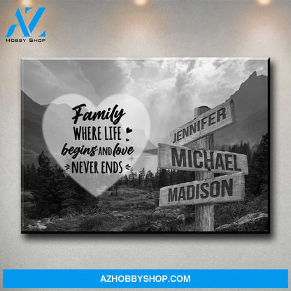 Mountain Range Heart Saying 6 Multi-Names Premium Canvas