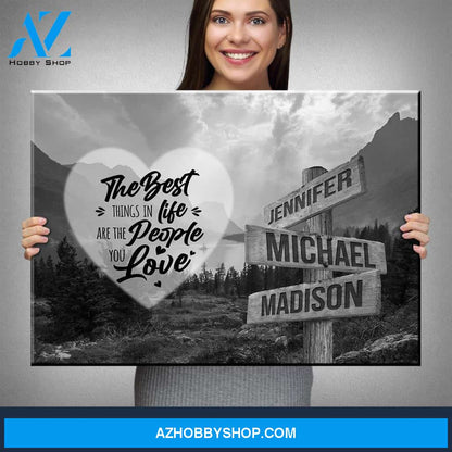 Mountain Range Heart Saying 3 Multi-Names Premium Canvas