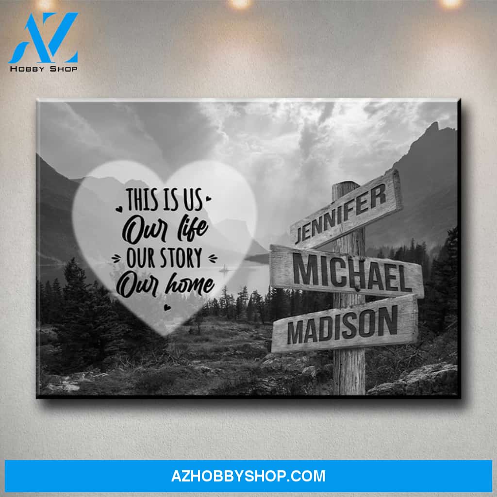 Mountain Range Heart Saying 7 Multi-Names Premium Canvas