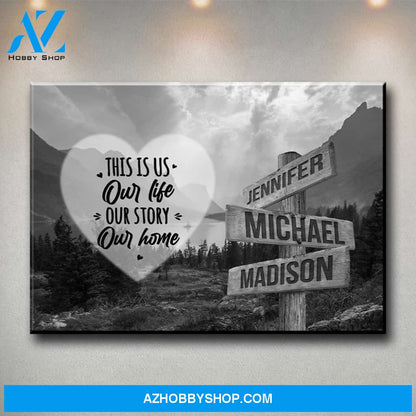 Mountain Range Heart Saying 7 Multi-Names Premium Canvas
