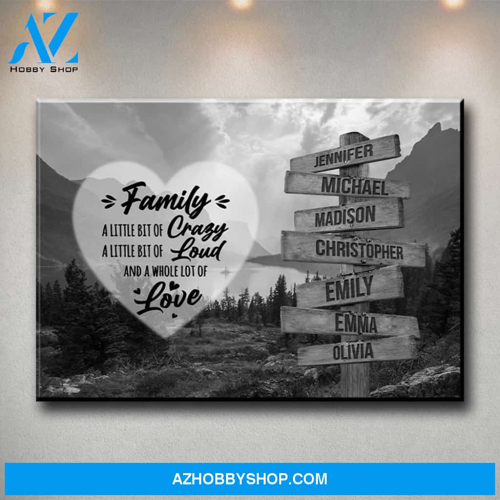 Mountain Range Heart Saying 2 Multi-Names Premium Canvas