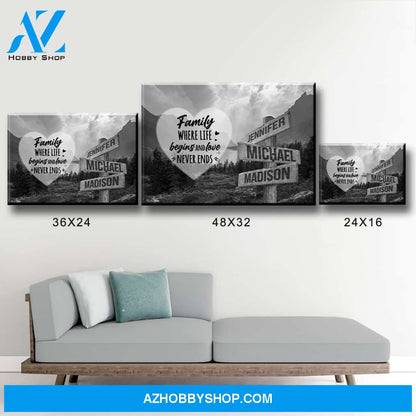 Mountain Range Heart Saying 6 Multi-Names Premium Canvas