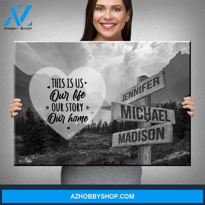 Mountain Range Heart Saying 7 Multi-Names Premium Canvas