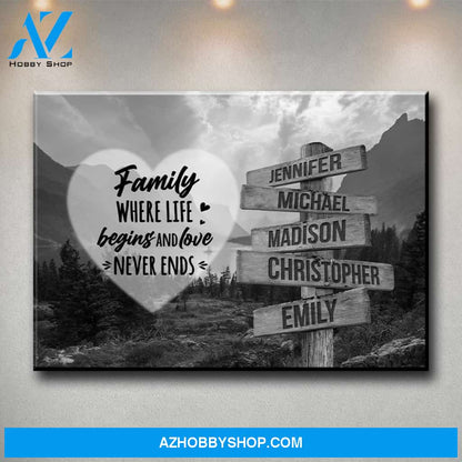 Mountain Range Heart Saying 6 Multi-Names Premium Canvas