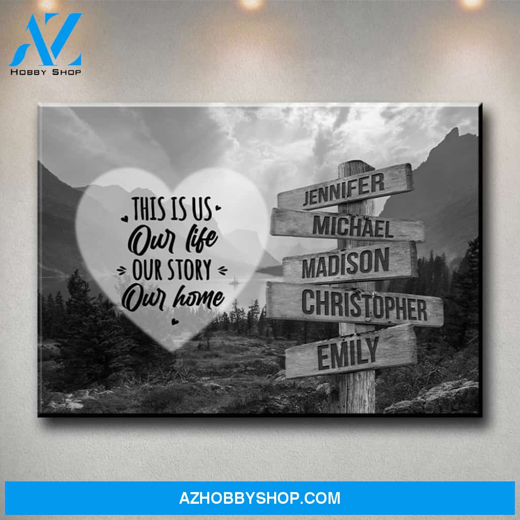 Mountain Range Heart Saying 7 Multi-Names Premium Canvas