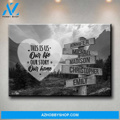 Mountain Range Heart Saying 7 Multi-Names Premium Canvas