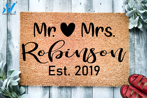 Mr & Mrs Custom Last Name & Year Doormat