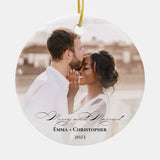 Mr. Mrs. Married Merry Photo 1St Christmas Elegant Ceramic Ornament