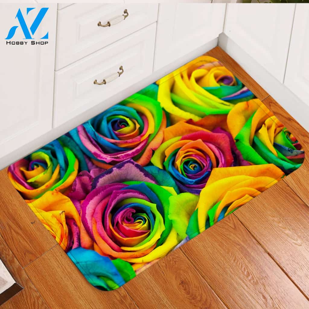 Multicolored Rose Petals Door Mat